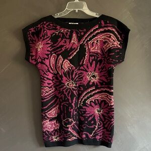Dior Black and Pink Floral Knit Top